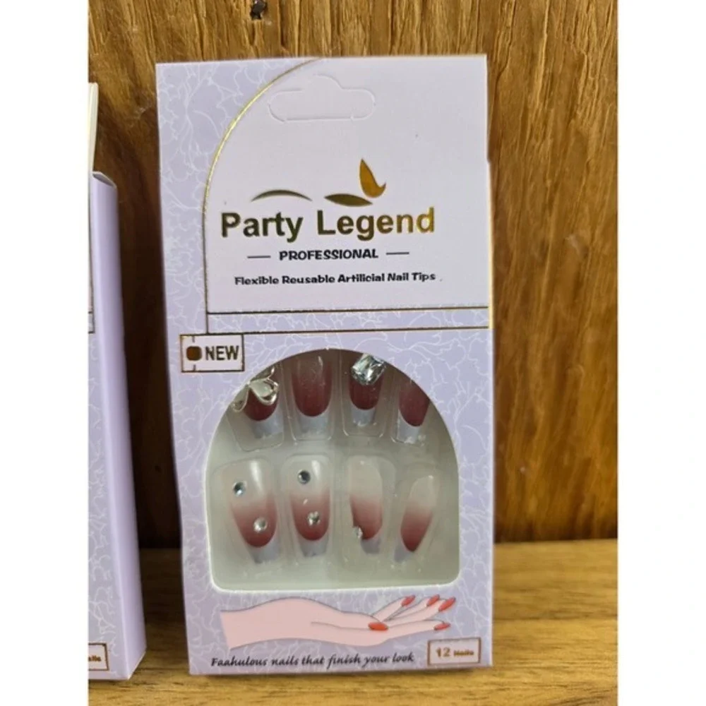 Party Legend Artificial Nail Tips 12ct Multicolor New Ombre Butterfly Rhinestone